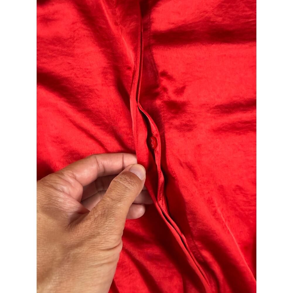 Express Portofino Red Satin Tie Front Button-Up Blouse Women’s Large Holiday - Picture 9 of 13